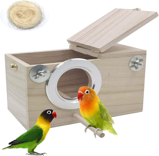 PINVNBY Parakeet Nesting Box Bird House Wood Breeding Box Parrots Mating Box for Lovebirds Budgie Finch Cockatoo Canary and Medium-Sized Birds(S)