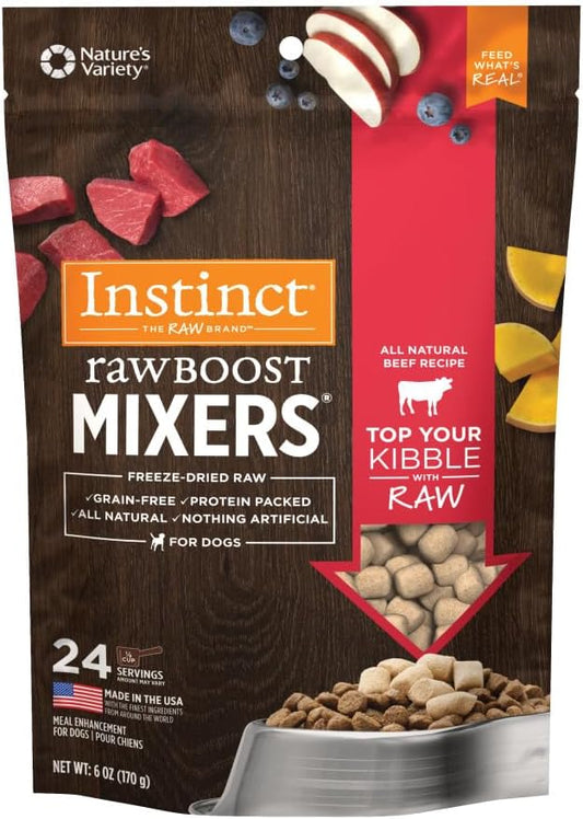 Instinct Raw Boost Mixers, Freeze Dried Dog Food Topper, Grain Free Recipe - All Natural Beef, 6 oz. Bag