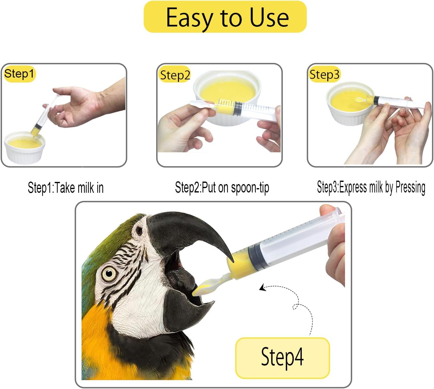 Baby Bird Feeding Syringe,Parrot Small Pet,Manual Syringe Feeder, Milk Water,Liquid Food,Reusable,Syringe with Spoon Tip