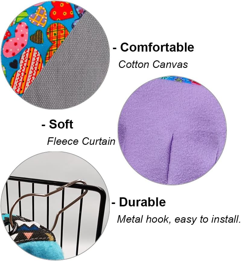 RIOUSSI Guinea Pig Hideout Hideaway Corner Fleece Toys Cage Accessories with Reversible Sides, Heart/Gray-Purple