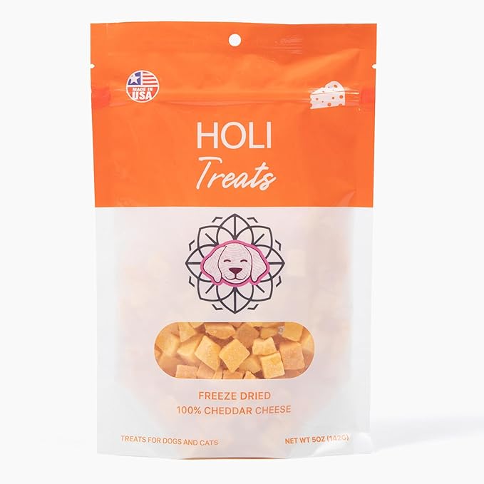 HOLI Freeze Dried Cheddar Cheese Dog Treats - 100% All Natural - Human Grade, Single Ingredient, Lactose Free - Grain Free, Gluten Free, Soy Free – (5 Ounce)