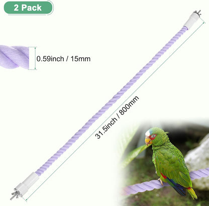 2-Pack Rope Perches for Bird Cages, 31.5 in Length Comfort Grip Flexible Rope Perch Beak & Paw Grinding for Parrots/Cockatiels/Parakeets, Bird Platform Sand [Purple]