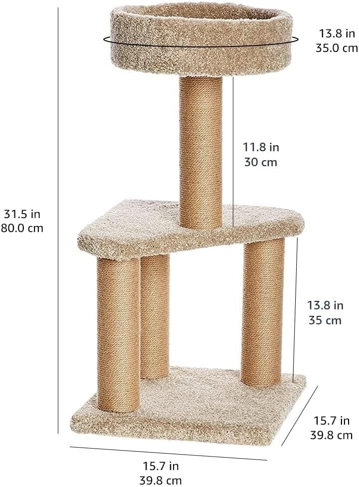 Amazon Basics Cat Tree - Indoor Cat & Kittens Multi-Level Climbing Activity Tower with Scratching Posts, Medium (31.5"H) - Beige