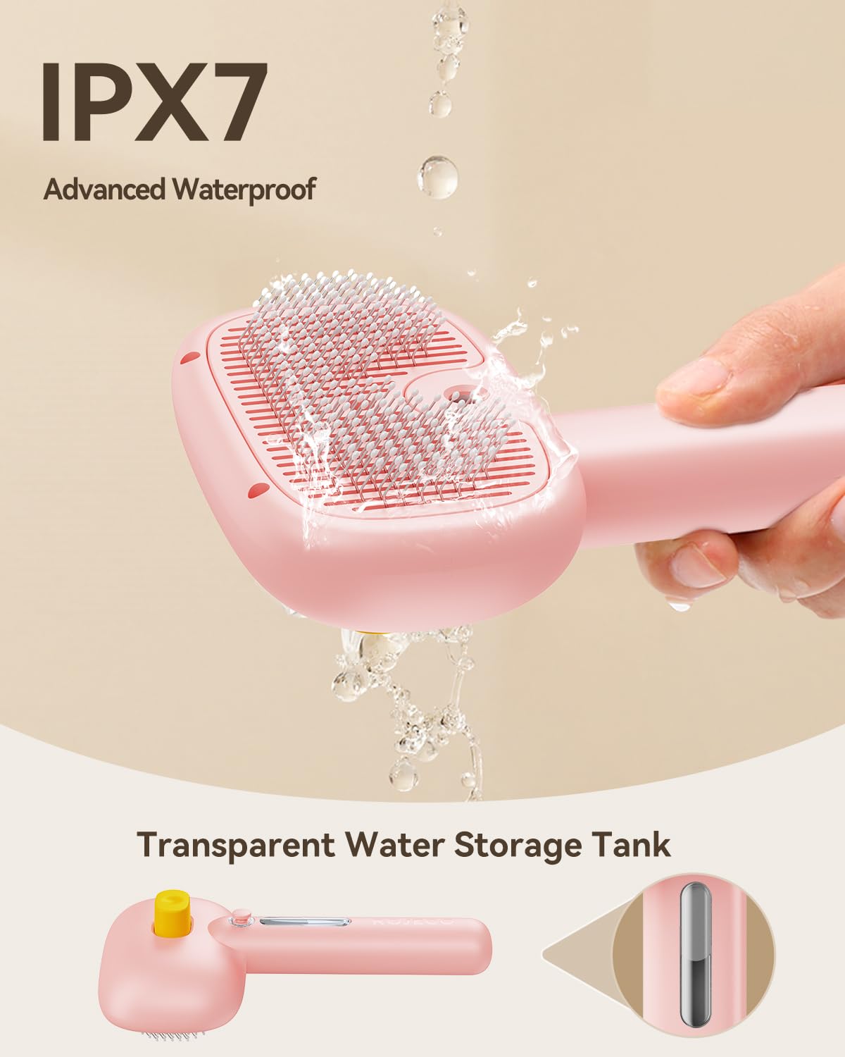 ROJECO 3-in-1 Pet Steam Brush for Cats&Dogs - Detangling Comb with Adjustable Mist, Handheld Deshedding Grooming Tool for Long/Short Hair, Massage Brush & Shedding Control Gift,Cordless,Pink