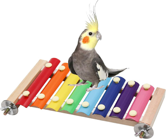 Dnoifne Colorful Xylophone, Funny Xylophone with 8 Metal Keys, Cage Toy Accessories for Parrot, Parakeet, Budgies, Love Birds