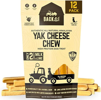 Yak Cheese Himalayan Dog Chews – Long-Lasting Natural Chews for Aggressive Chewers – 2-Ingredient, High Protein, Odorless, Dental Health Treats for Dogs (Large, 12 Pack)