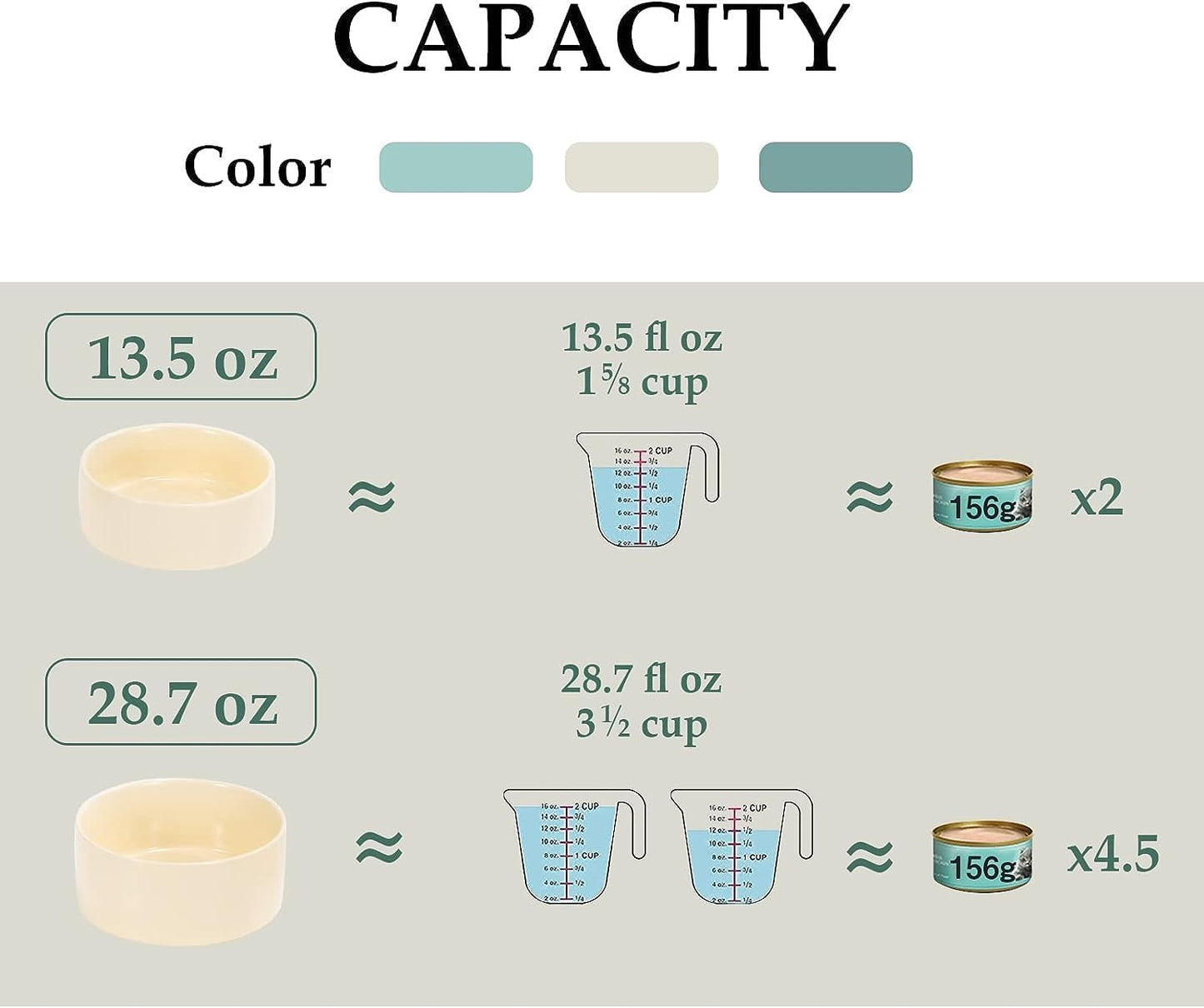 SPUNKYJUNKY Ceramic Dog and Cat Bowl Set with Wooden Stand, Modern Cute Weighted Food Water Set for Small Size Dogs (13.5OZ) & Medium Sized Dogs (28.7OZ) & Cats (3.6 Cups, 2 × Beige)