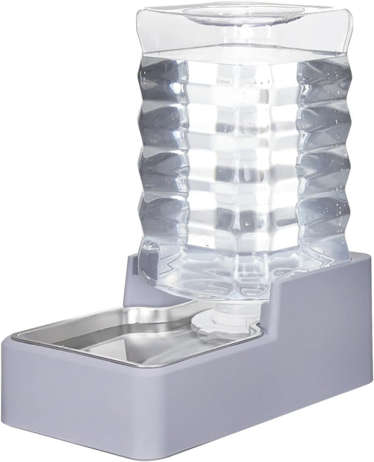 Automatic Pet Water Dispenser: 8L Light Gray Gravity Feeder with Stainless Steel Bowl - BPA-Free for Dogs Cats - No Spill Design