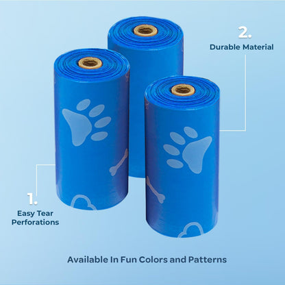Best Pet Supplies Dog Poop Bags (240 Bags) for Waste Refuse Cleanup, Doggy Roll Replacements for Outdoor Puppy Walking and Travel, Leak Proof and Tear Resistant, Thick Plastic - Blue (Unscented)