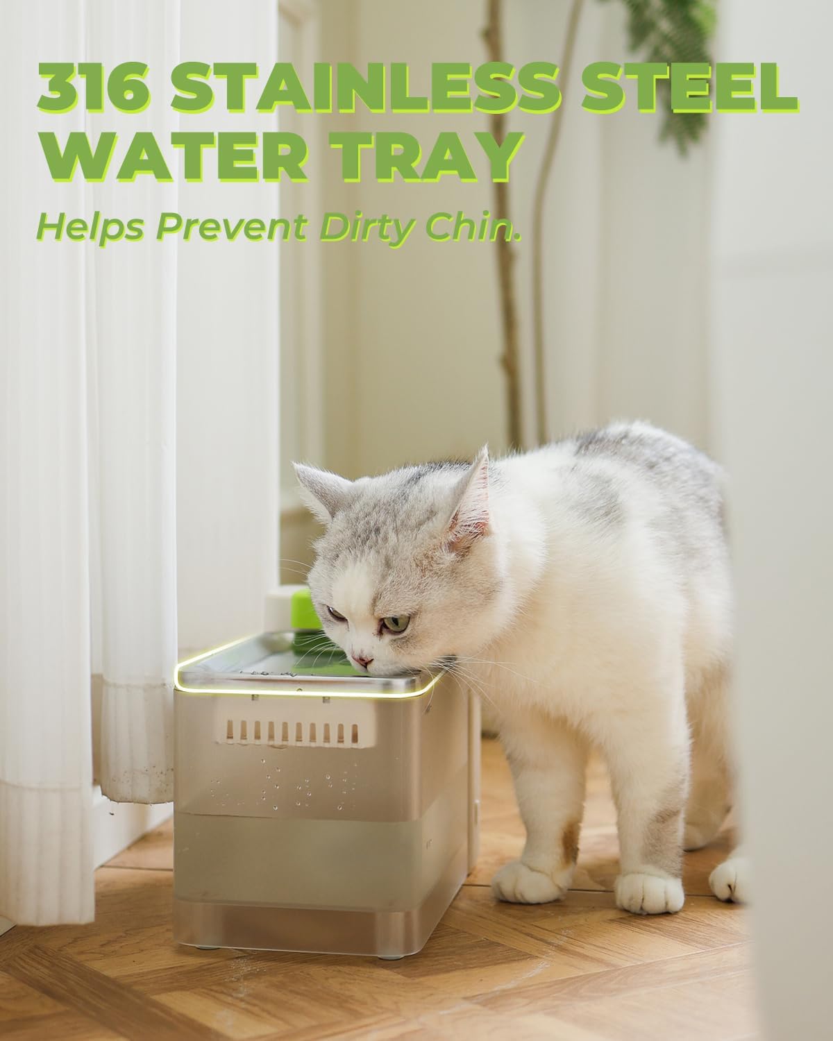 Furbulous 316 Stainless Steel Automatic Water Fountain with Ultrafiltration Tech, 3.3L/112oz Large Bowl, Ultra-Quiet, BPA-Free Dish Two Modes Water Dispenser for Cats/Medium Dogs/Pets (Black)