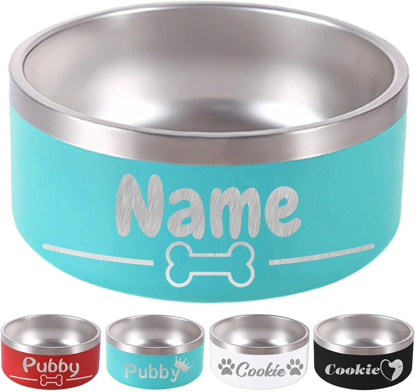 18OZ Personalized Dog Bowl Laser Engraved Custom Pet Name 18/32/42/64 oz No Slip Stainless Steel Insulated Bite-Resistant Food Water Dishes-Light Blue