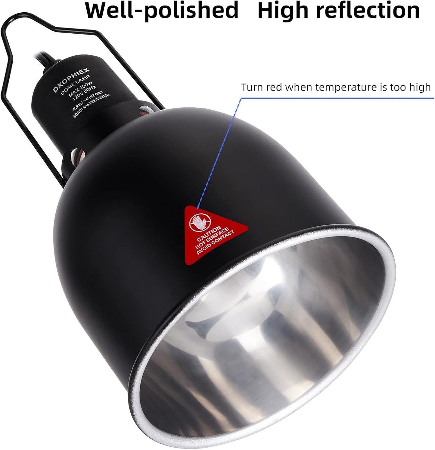 DXOPHIEX 5.5inch Deep Dome Reptile Heat Lamp Reptile Light Fixture UVB Light Fixture Max 100W for Bearded Dragon, Turtles, Snake and Lizard Terrarium