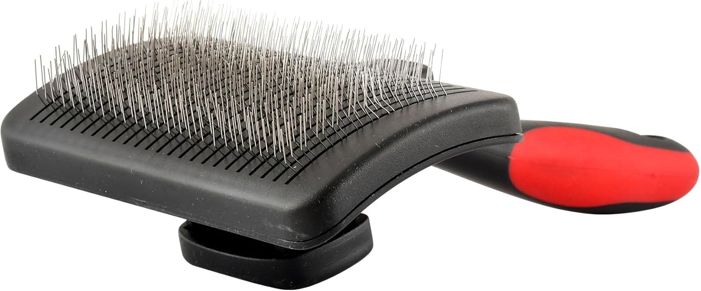 Jeffers Pet Self-Cleaning Slicker Brush for Dogs & Cats – Self Cleaning Button, Removes Tangles & Loose Hair, Non Slip Handle for Easy Grooming, Go To Gift for Pet Owners – Black, Red - Medium