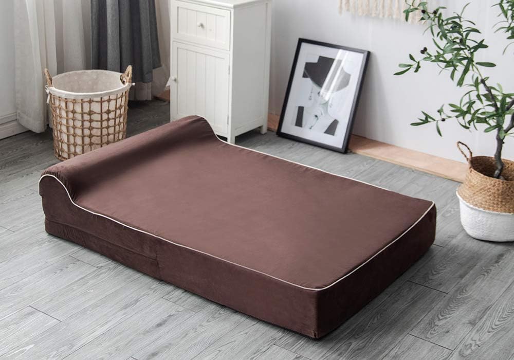 KOPEKS Orthopedic Memory Foam Dog Bed 7" Inch Thick Extra Large Dog Bed With Pillow Brown 50"x34"x10" Includes Waterproof Liner & Durable Removable Cover With Smart Design