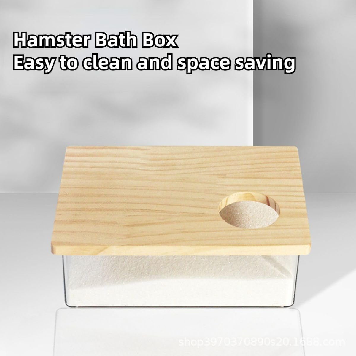 Hamster Sand Bath Box Container, Small Pet Sandbox Lid Design Take Bath Wooden Sandbox Dust Bath, Transparent Bathroom & Digging Box Acrylic Syrian Hamster Litter Box Small Animal Accessories (C)
