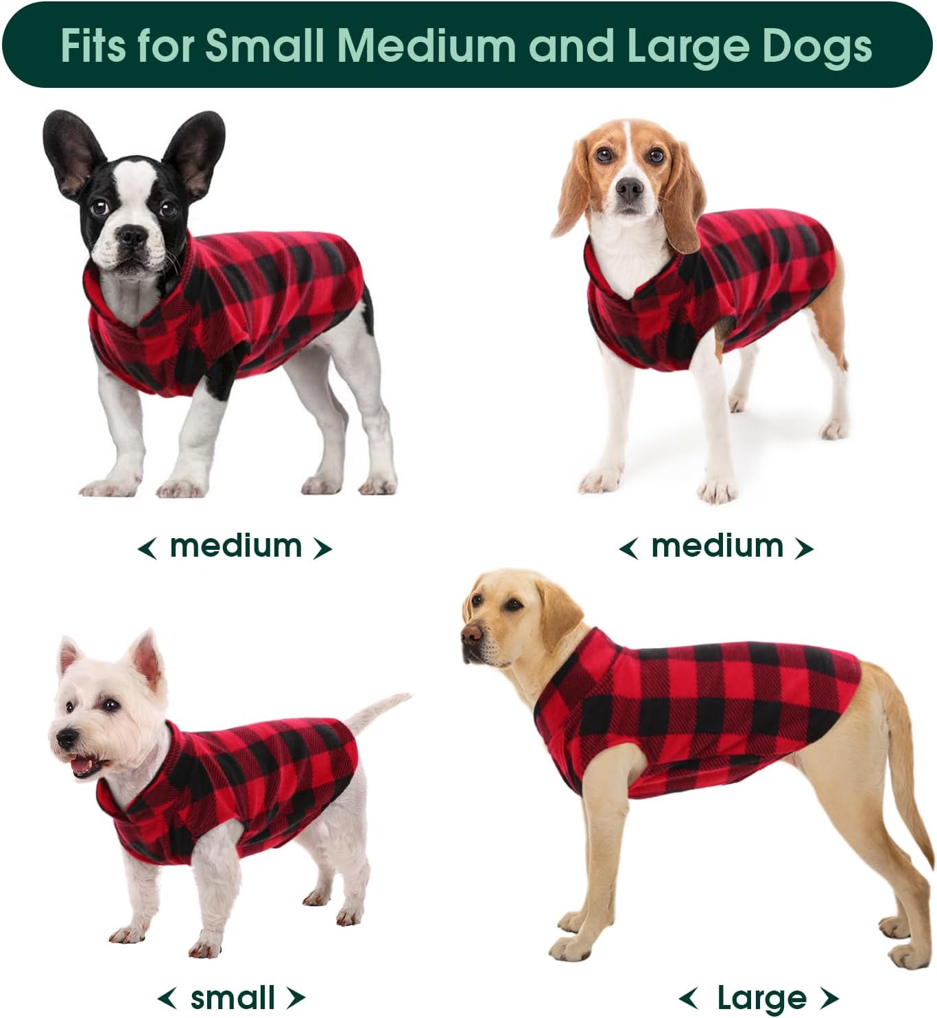 Kuoser Dog Fleece Vest,Warm Plaid Dog Sweater with Leash Hole,Soft Turtleneck Winter Pet Jacket Dogs Coat Pullover Clothes for Small Medium Dogs Cats,Spring Fall Cold Weather Christmas Outfit,Red XS