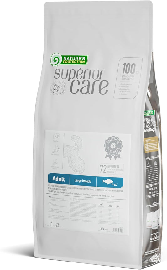 Nature's Protection Grain Free Dry Dog Food for Large Dogs - High Protein, Tear Stain Formula - Bigger Kibble for Adult Dogs with Light Fur (Superior Care - White Fish, 22 lb)