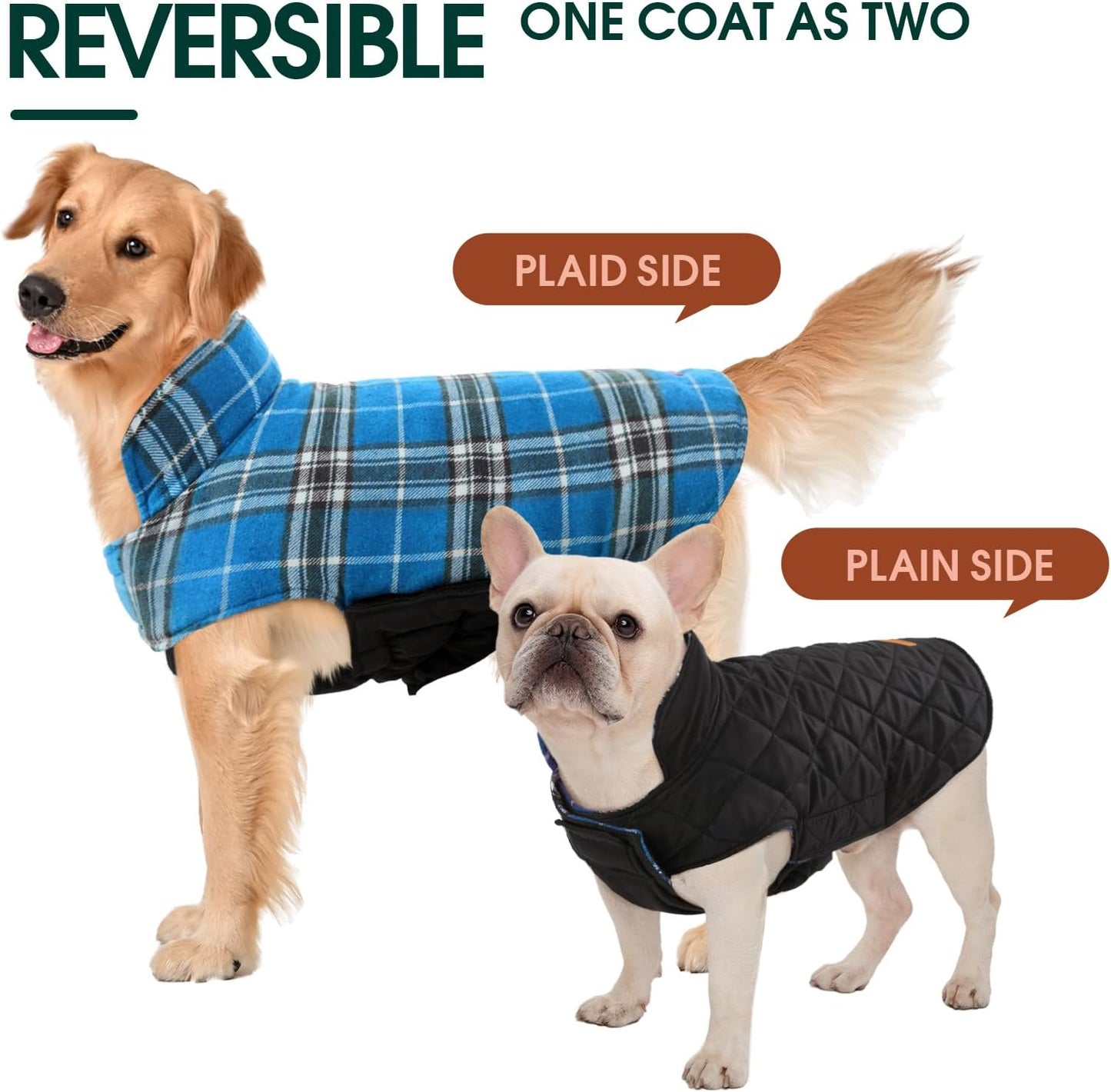 Kuoser Warm Dog Coat, Waterproof Dog Jacket for Extra Large Dogs, Adjustable Durable XXL Doggie Winter Coat Reversible Puppy Cold Weather Apparel from Small to Large Breed, Blue XXL