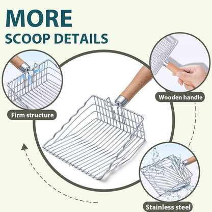 Cat Litter Scoop, Kitty Metal Scooper with Hook and Hole, Stainless Steel Kitten Poop Lifter for Litter Box, Non Stick, Durable and Heavy Duty Sifter for Easy Clean