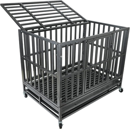 Confote 47Inch Heavy Duty Dog Kennel Strong Metal Dog Cage Pet Crate for Medium and Large Dogs with Four Lockable Wheels, Removeable Tray
