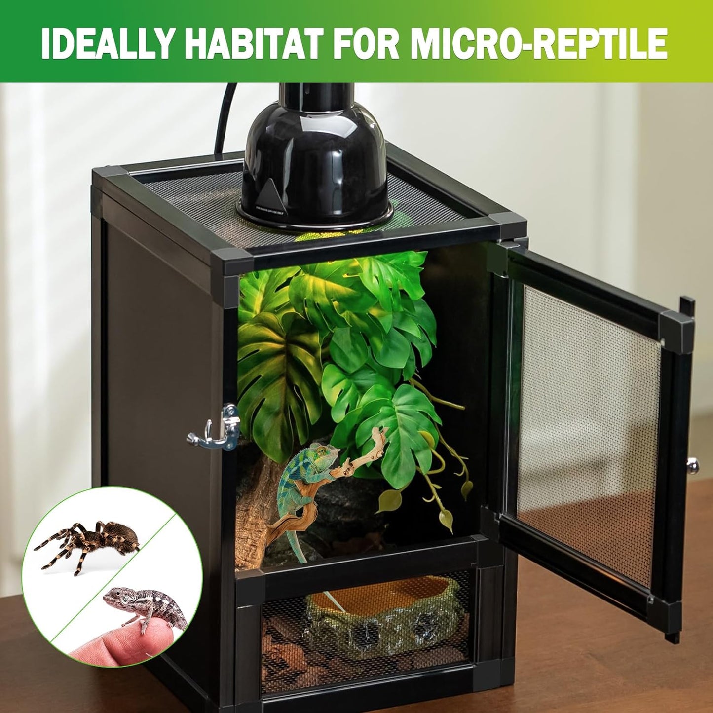 8" x 8" x 12" Small Reptile Cage, Rainforest Habitat with Screen Door, Ventilated Terrarium for Lizards, Frogs, Snakes, Easy Assembly