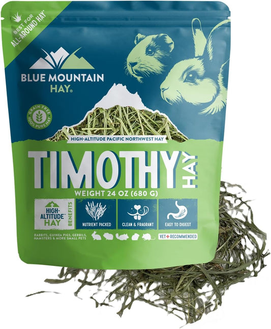 Blue Mountain Hay | Fresh Timothy Hay (24 Ounce) | Great for All Ages | High-Altitude Hay Pet Food for Rabbits, Guinea Pigs, Chinchillas, Hamsters, and Other Small Pets