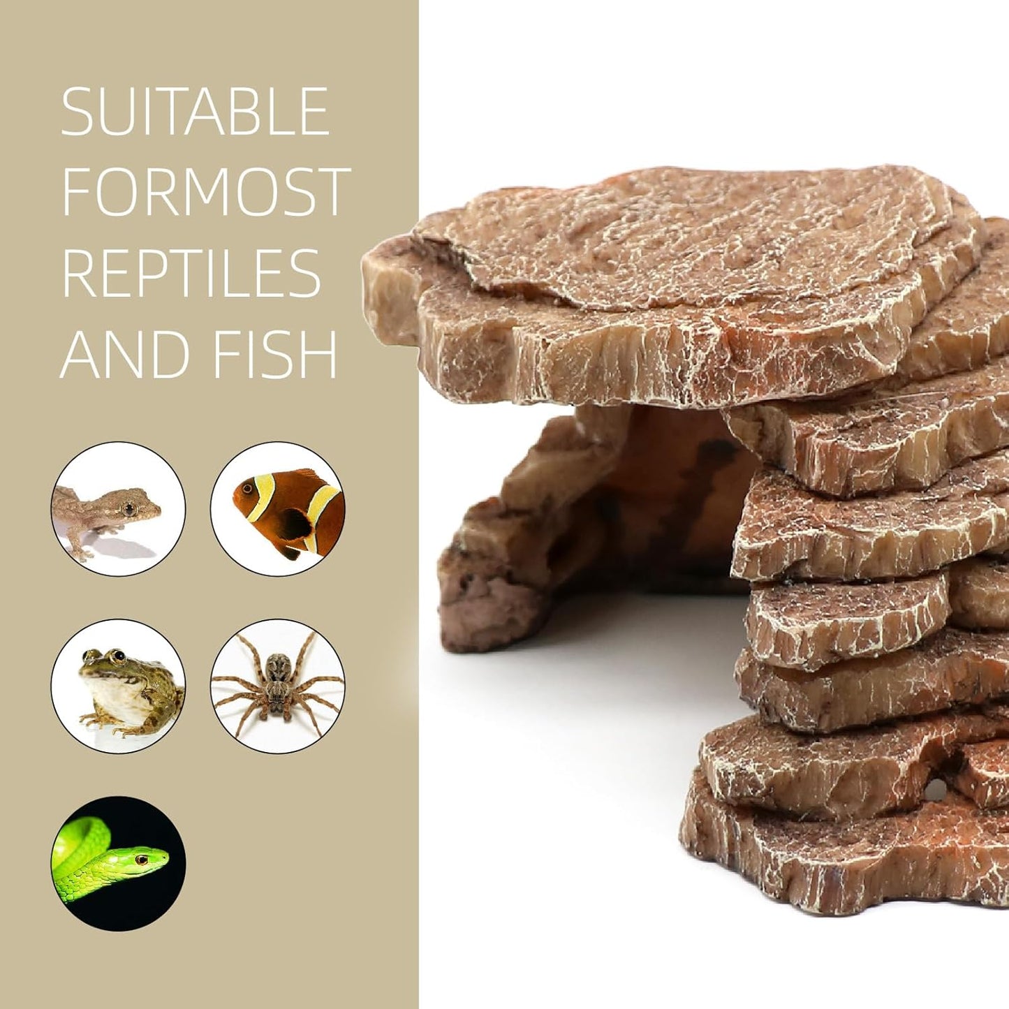 Gecko Hide Shale Scape Step Ledge, Reptile Cave Hideout Tank Accessories Decorations, Great for Reptiles, Amphibians, Leopard Gecko, Lizard, Frogs, Turtle (Small-7.3 * 4.4 * 3)