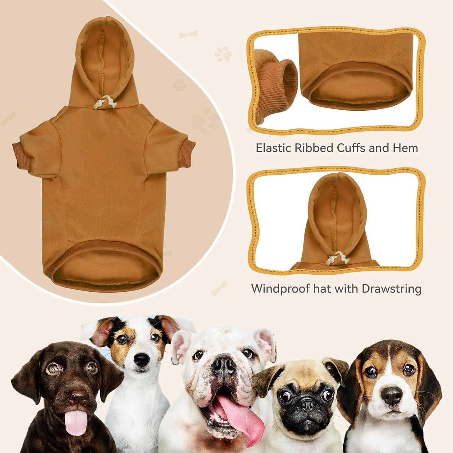 Dog Sweaters for Small Dogs Dog Hoodie Dog Sweater Solid Soft Brushed Fleece Dog Clothes Dog Hoodie Sweatshirt with Pocket(Coffee-S)