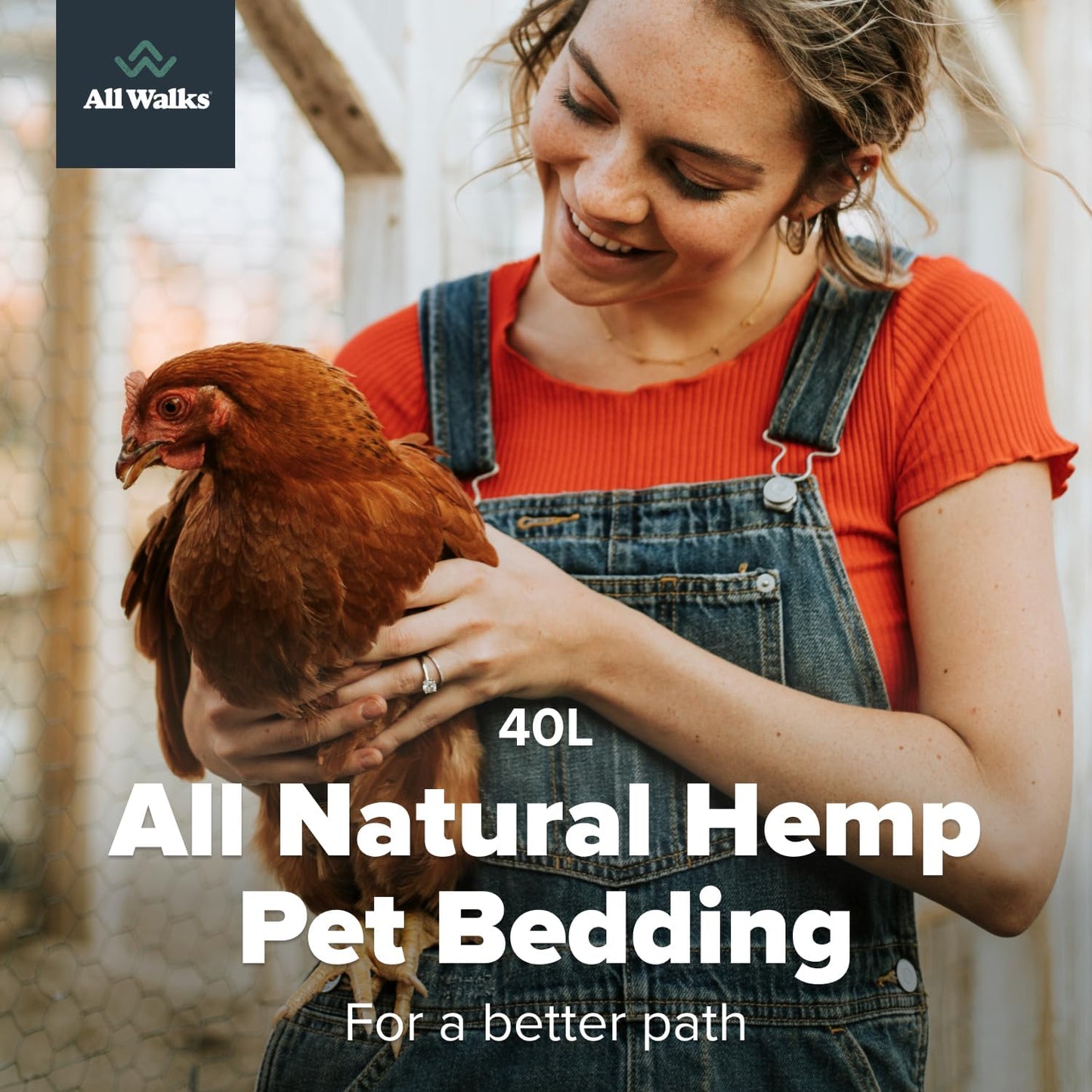 All Walks 40 Liter Hemp Bedding for Chicken Coops, Guinea Pigs, Hamsters, Rabbits, and Other Small Animals - 100% Natural, Superior Odor Control, Sustainably Sourced Pet Bedding - Made in America