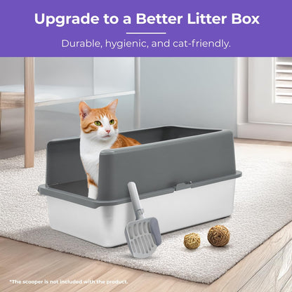 iPrimio XL Stainless Steel Litter Box with Enclosure - High-Sided Metal Litter Box for Large Cats - Easy to Clean, Rust-Resistant, and Durable - 23.5 x 15.5 x 6 Inches