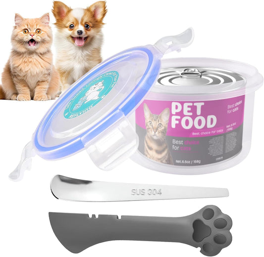 REFLYING Canned Cat Food Storage Lids,Reusable Airtight Can Cover Pet Food Sealer - Keeps Cat Food Storage Can Fresh, Cat Food Container Eliminates Odor, Easy To Use With SUS 304 Spoon,Can Opener