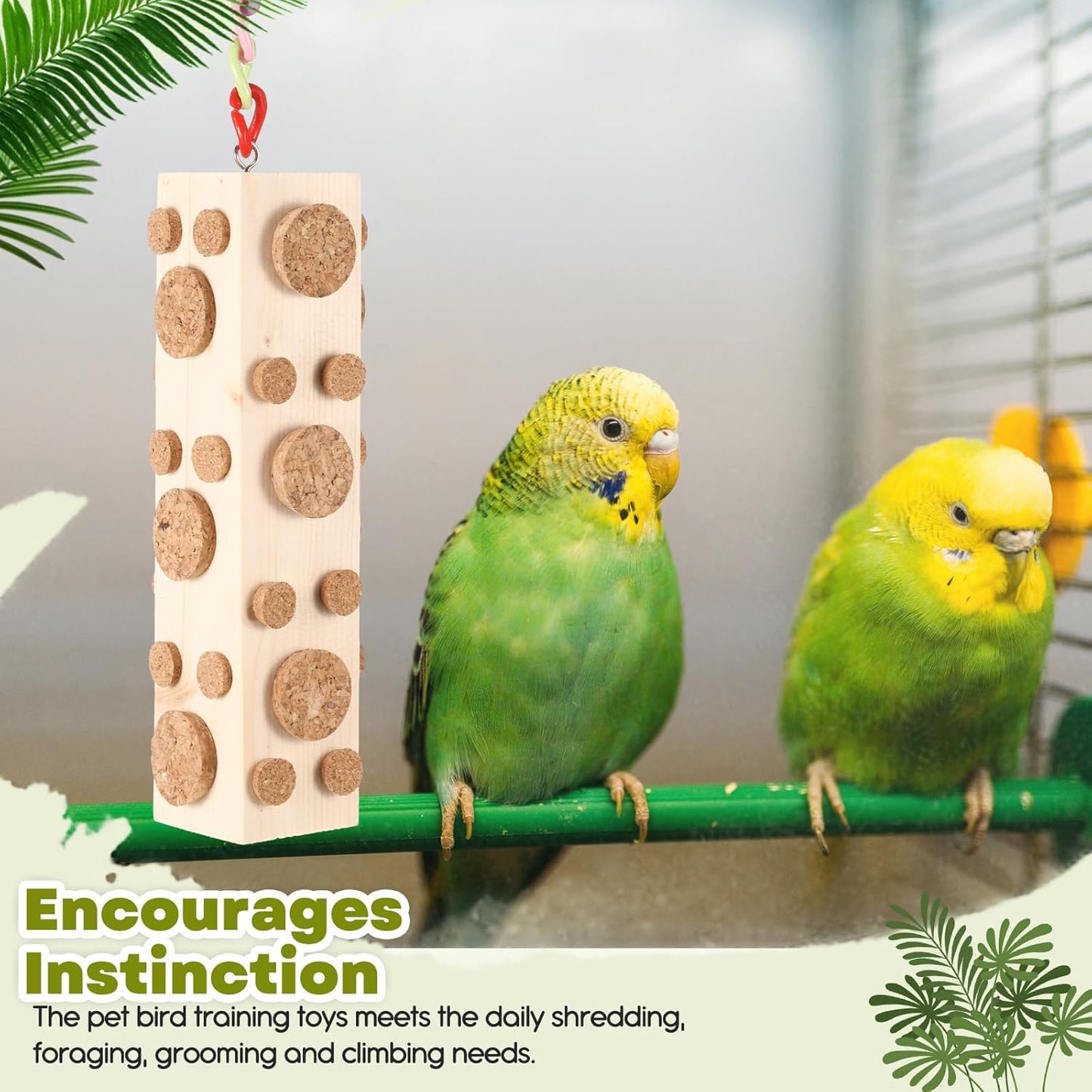 2 Pcs Bird Parrot Chew Toys Wooden Foraging Hanging for Birds Parrots Cork Stopper Toys Cage Woodpecker Feeding Toy for Macaws, Small Parakeets Conure Budgies Finches Cockatiel