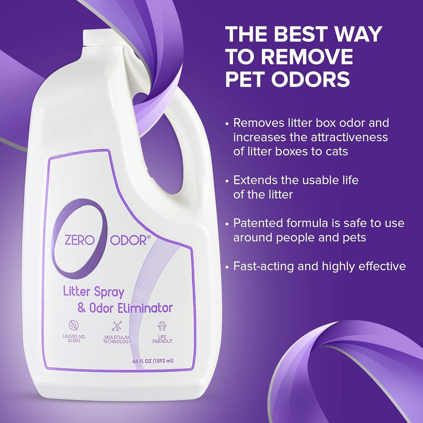 Zero Odor – Litter Odor Eliminator - Patented Molecular Technology - Pet Safe & Works on all types of litter, 64oz Refill