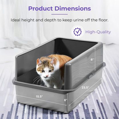 iPrimio XL Stainless Steel Litter Box with Enclosure - High-Sided Metal Litter Box for Large Cats - Easy to Clean, Rust-Resistant, and Durable - 23.5 x 15.5 x 6 Inches
