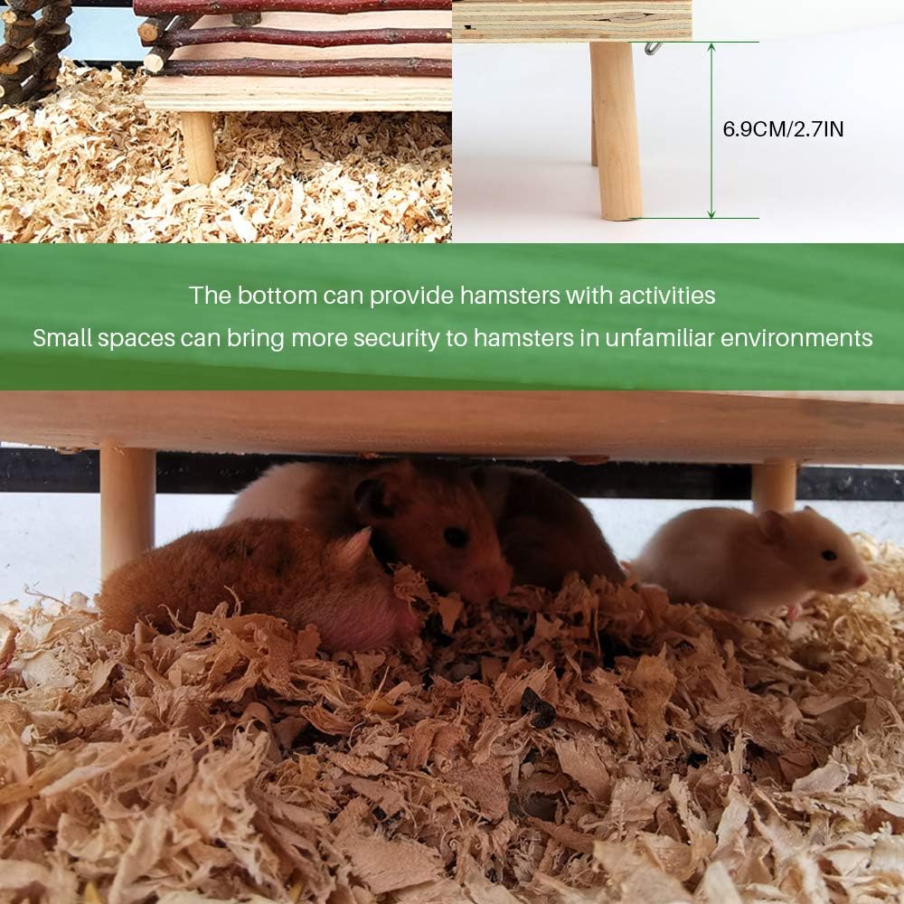 HOSUKKO Hamster Climbing Toys Wooden Hamster Playing Activity Set, Hamster Activity Playground Climb Platform Apple Wood Chewing Toys for Hamster Small Pets (D-Playground with Large Bridge)