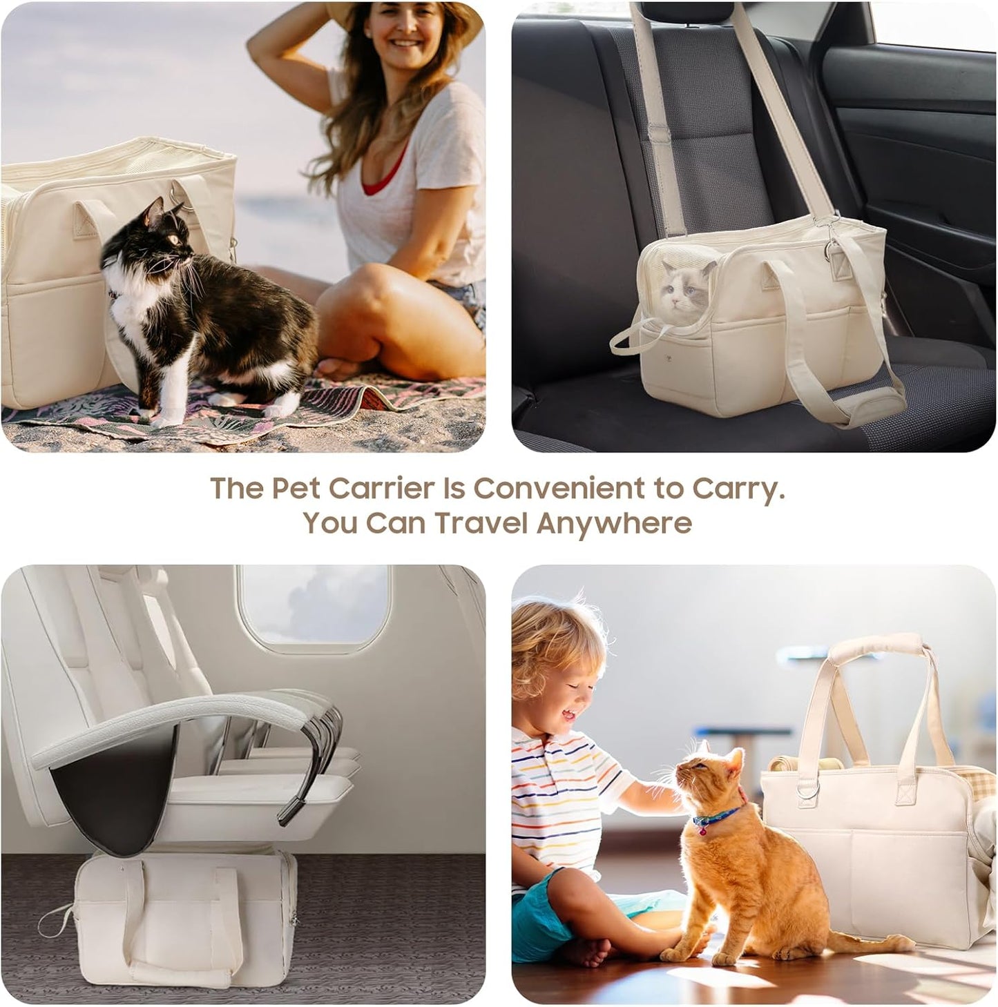 Dog Carriers for Small Dogs, Soft Sided Folding Small Dog Carrier for Dogs Medium Cats Puppies up to 13 Lbs, Washable Breathable Puppy Carrie Carrier for Outdoor Travel (Small Beige)