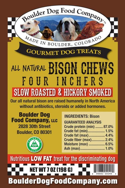 Boulder Dog Food Company Bison Chews, 4 Inches (7 oz) - Bully Sticks Made in USA, No Hide Chews, Grain Free Treats, Healthy Treats, Odor Free, Pizzle Sticks for Dogs