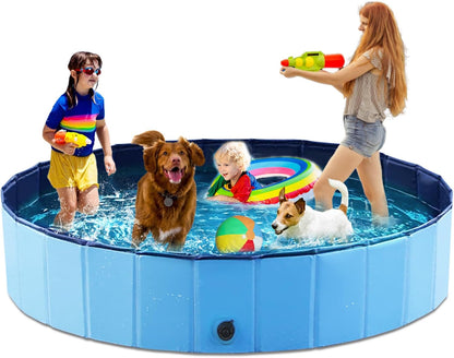 Jasonwell Foldable Dog Pool Collapsible Hard Plastic Dog Swimming Pool Portable Kiddie Pool Pet Pool Doggie Wading Pool Bath Tub for Puppy Small Medium Large Dogs Cats and Kids 87"