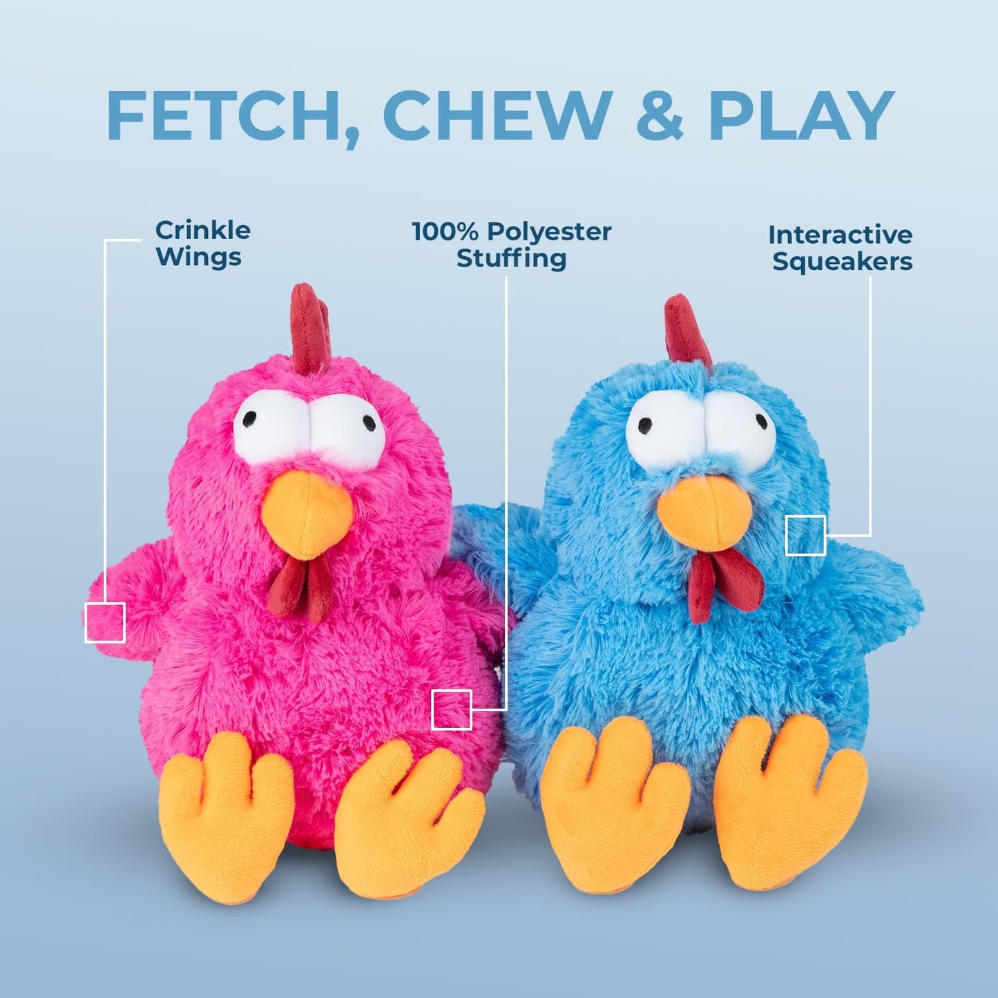 Best Pet Supplies Interactive Squeaky Dog Chew Toy, Ideal Dog Toys for Chewers, Small, Medium & Large Dogs, and Fetch Lovers - Cluck (Blue), Large