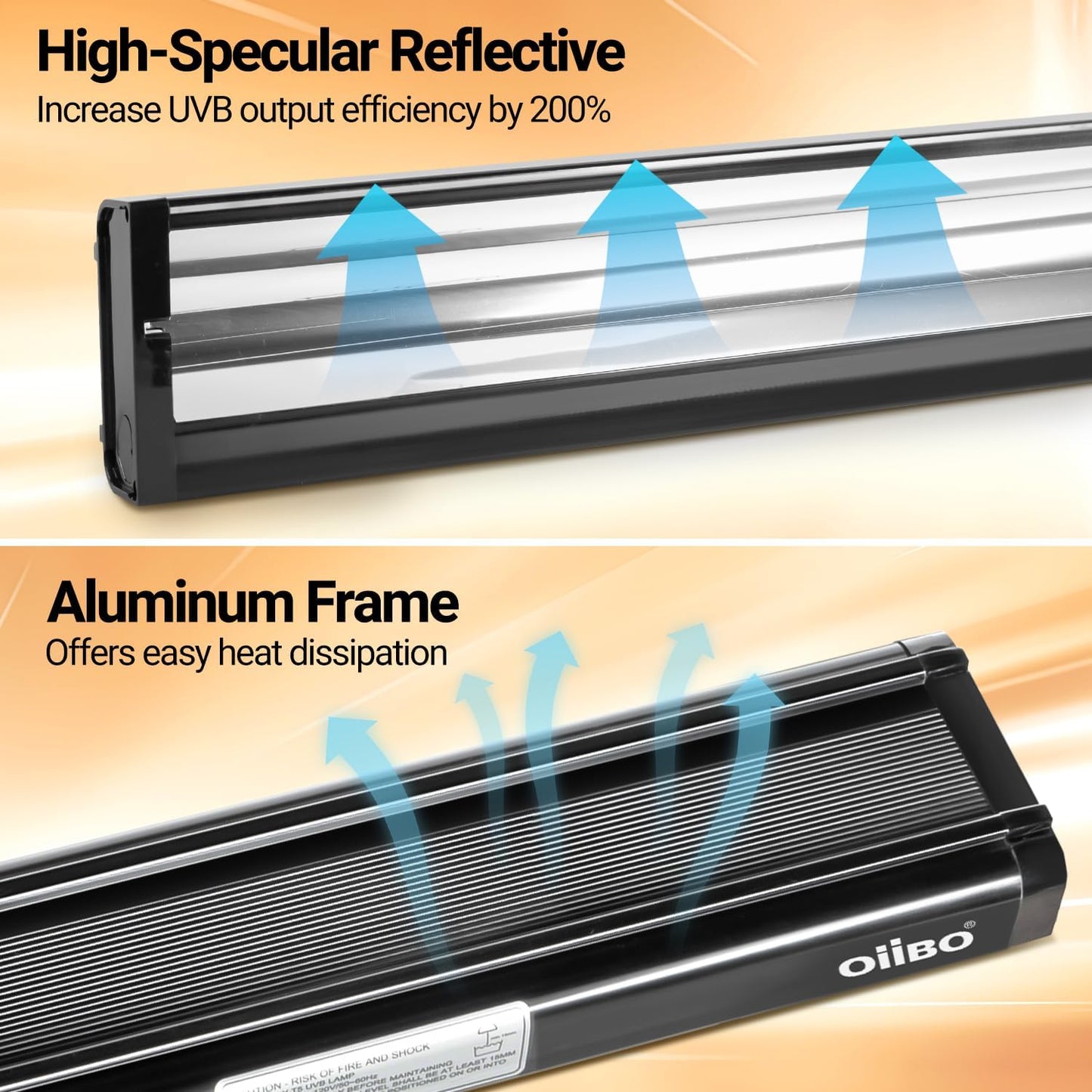 Oiibo T5 HO Reptile Light Fixture UVB Lighting Combo Kit, Reptiles Terrarium Lamp Hood Light Fixture Include UVB 10.0 Desert Reptile Light for Bearded Dragon Gecko Lizard (24W)