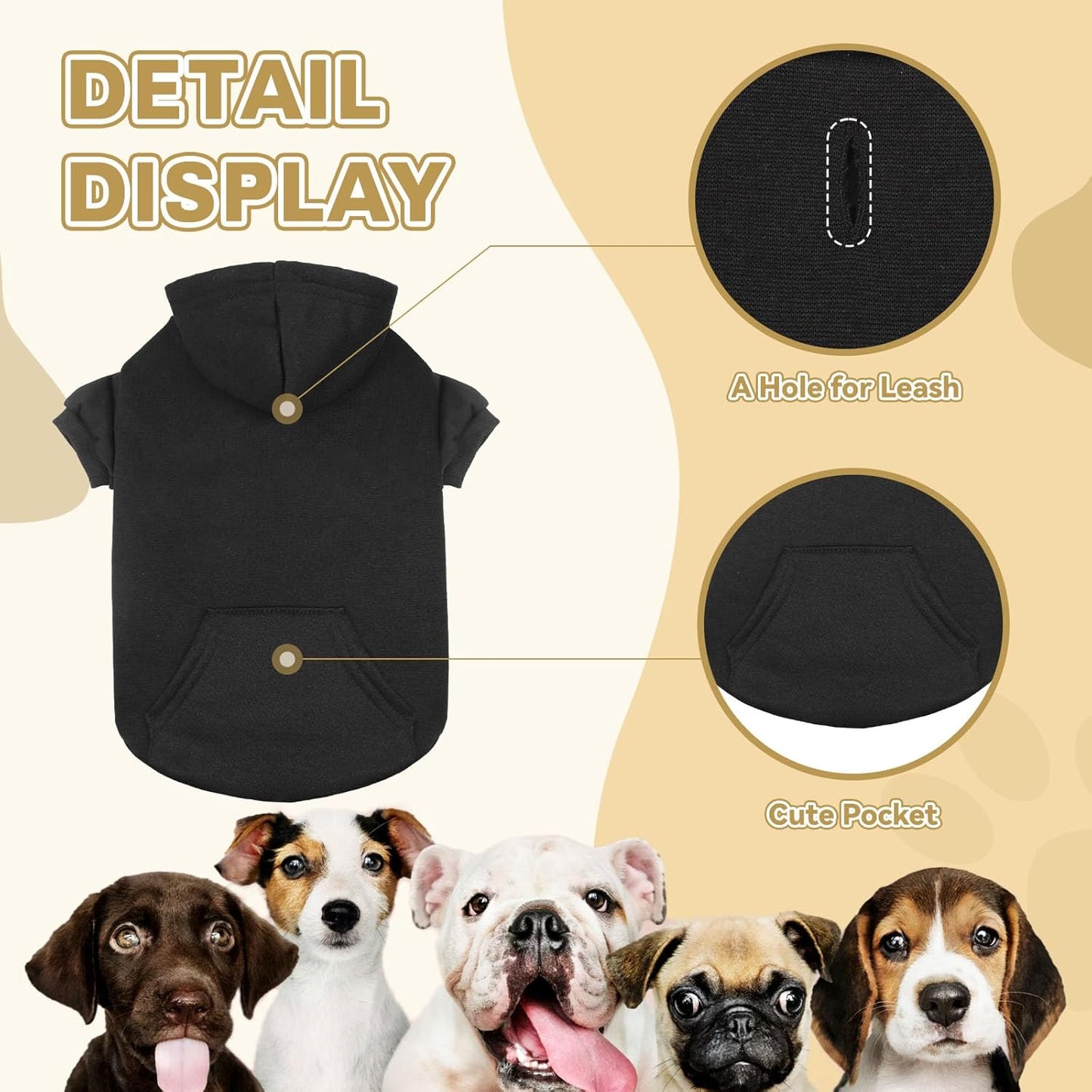 Dog Sweaters for Large Dogs Dog Hoodie Fleece Dog Sweater Soft Dog Clothes Sweatshirt with Pocket Dog Hoodie for Large Dogs(Black&L)