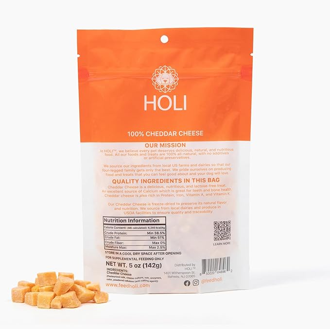 HOLI Freeze Dried Cheddar Cheese Dog Treats - 100% All Natural - Human Grade, Single Ingredient, Lactose Free - Grain Free, Gluten Free, Soy Free – (10 Ounce)