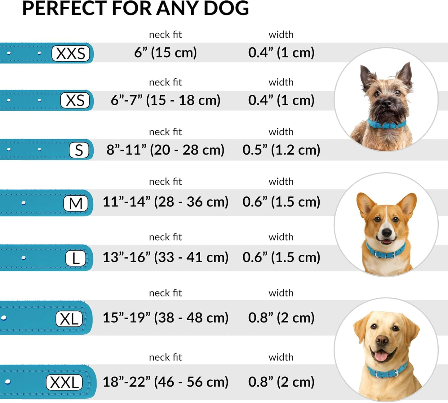 CollarDirect Rolled Leather Dog Collar, Soft Padded Round Puppy Collar, Handmade Genuine Leather Collar Dog Small Large Cat Collars 13 Colors (13-16 Inch, Light Blue Textured)