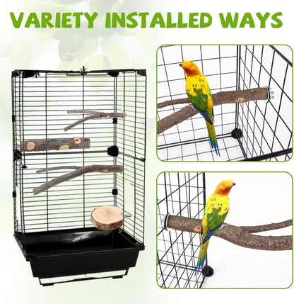 Natural Wood Bird Perches for Cage, Parrot Perch Stand & Platform, Bird Cage Accessories for Parakeets, Cockatiels, Conures, Lovebirds (Brown, Deluxe Playground Set - 12PCS)