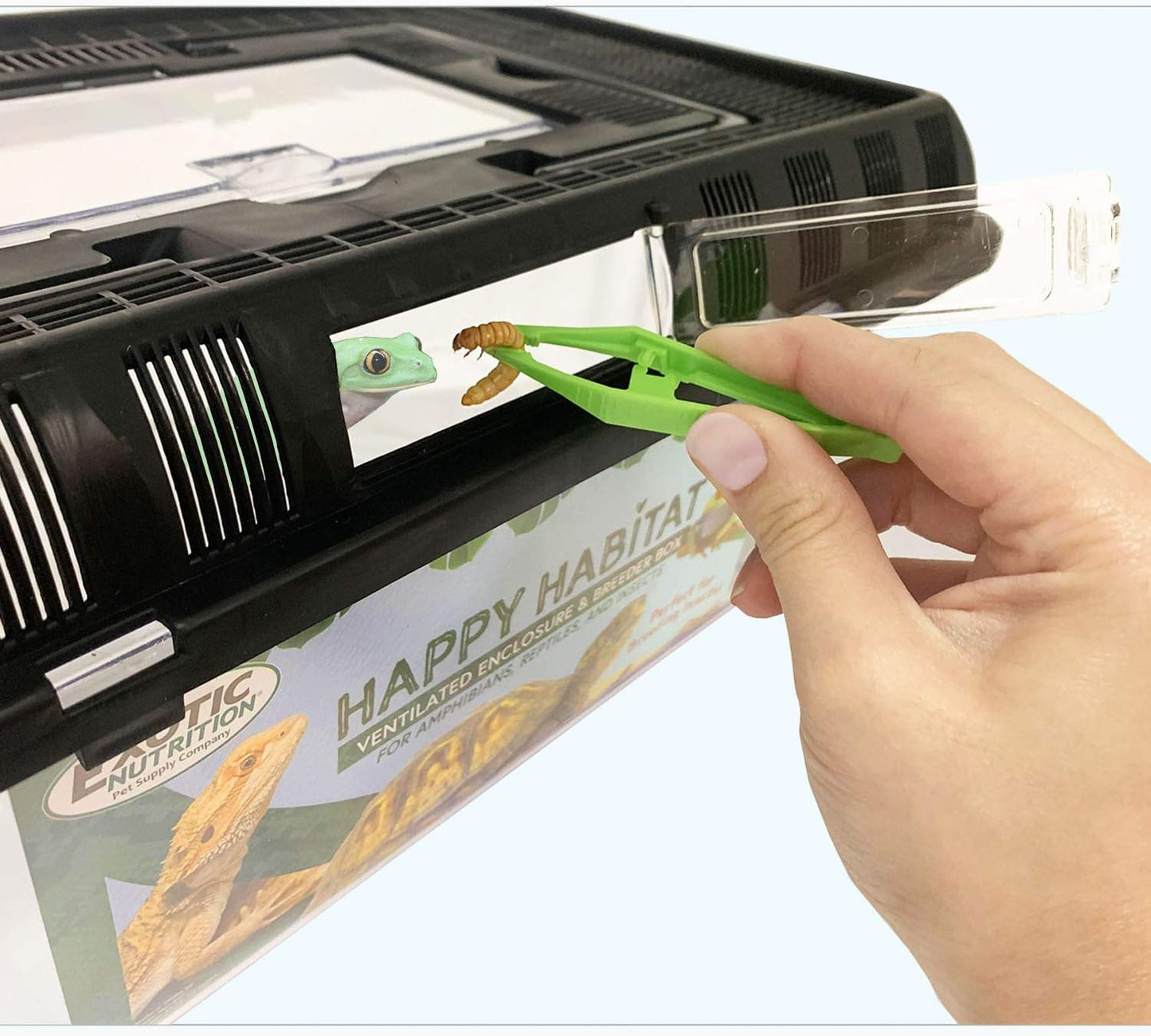 Happy Habitat (Large) - Ventilated Enclosure & Breeder Box - for Live Feeder Insects, Reptiles, Amphibians & Other Small Pets - Durable Plastic Portable Terrarium