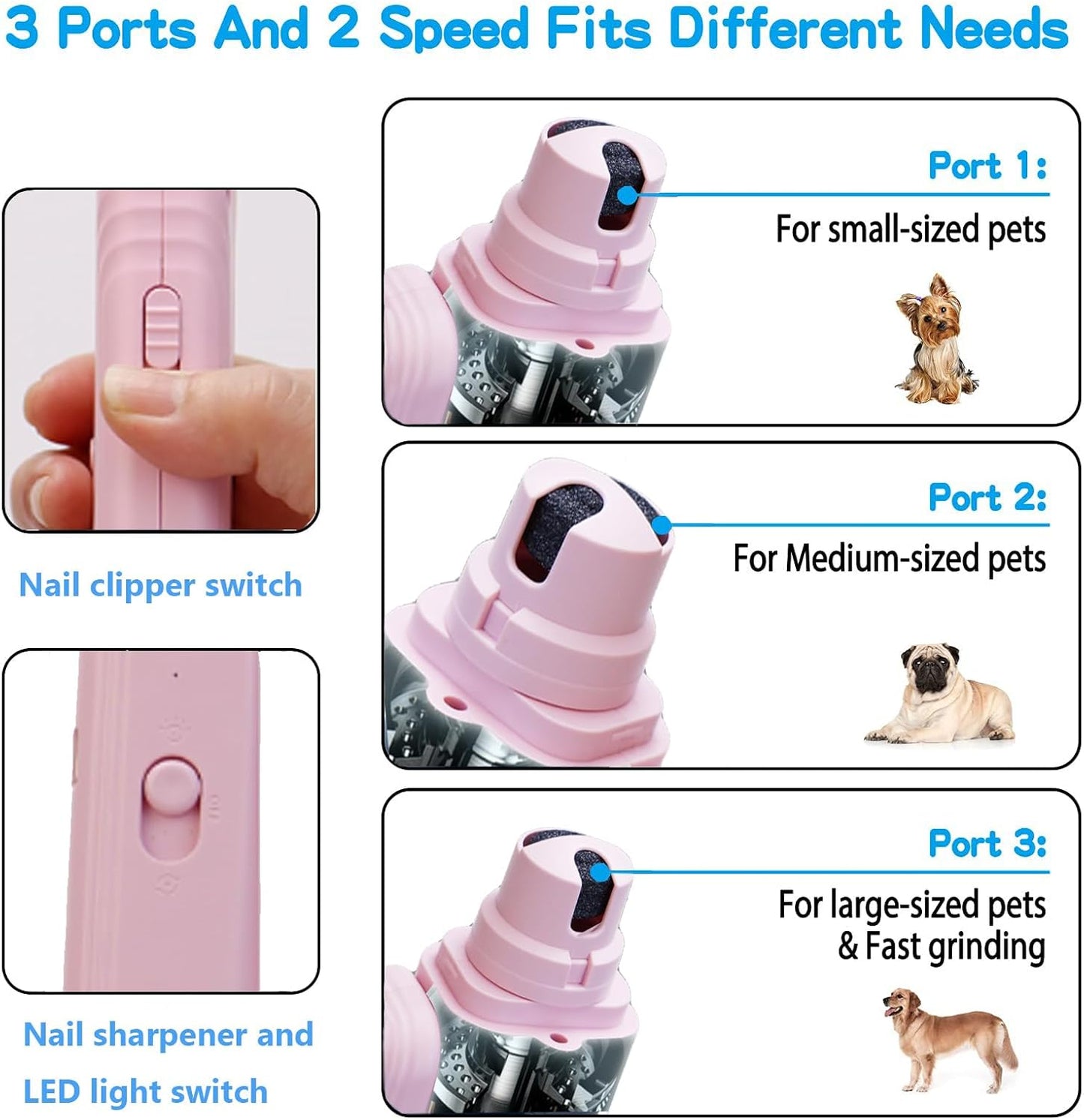 2 In 1 Pet Nail Clipper and Grinder, Professional Electric Rechargeable Pet Nail Fast Trimmer, Painless, Claw Care Grooming, Smoothing, Silent - Shockproof, For Small, Large Dogs &amp; Cats, upgraded