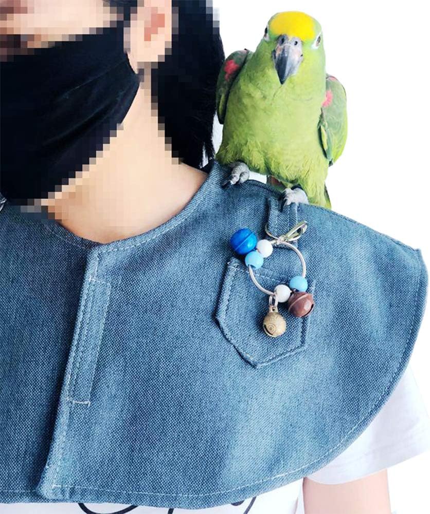 QBLEEV Parrot Anti-Scratch Shoulder Protector Hang Bird Anklet&Toys, Multi-Functional Pet Shoulder Pad Diaper Shawl for Small Medium Parakeets Cockatiels, Sun Conures, Macaws Lovebirds, Finches (Blue)