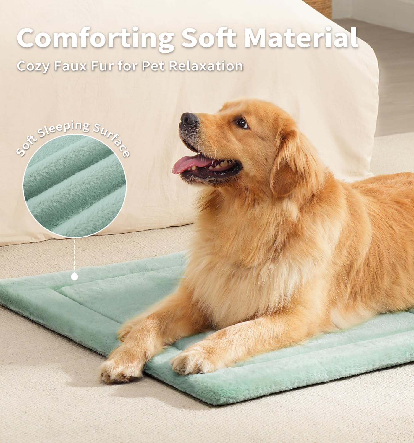 Made4Pets Dog Crate Pad Bed for Small Dogs, Washable & Reversible, Anti-Slip Kennel Mat for Cozy Sleeping, Soft Fluffy Dog Bed for Indoor & Outdoor Use, 24"x18", Green