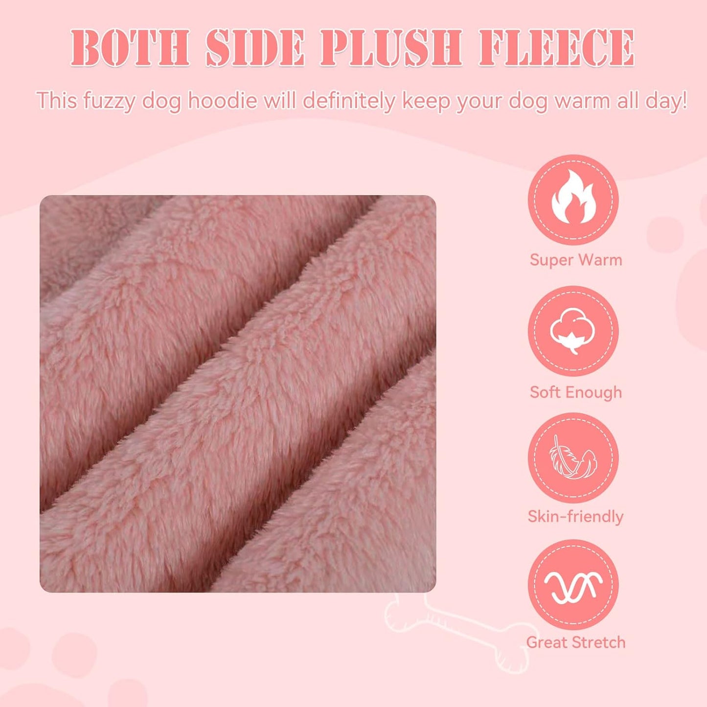 Fuzzy Dog Sweaters for Small Dogs Dog Hoodie Pet Clothes Warm Soft Cozy Coats Hooded Sweatshirt Fleece Small Pet Hoodies Sweater(Pink-XS)