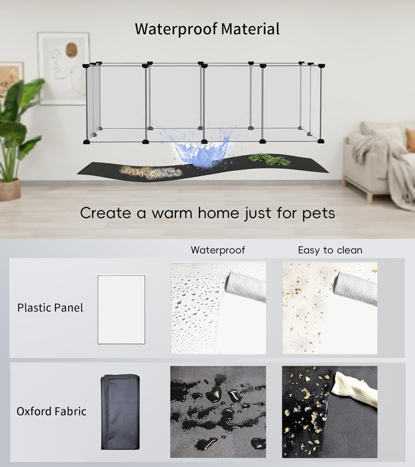 Small Animal Playpen, Guinea Pig Cages with Waterproof Mat, 12 Panels Pet Playpen for Hamsters, Hedgehog, Indoor Outdoor Plastic Fence, 48.5 x 24.8 x 16.1 inches